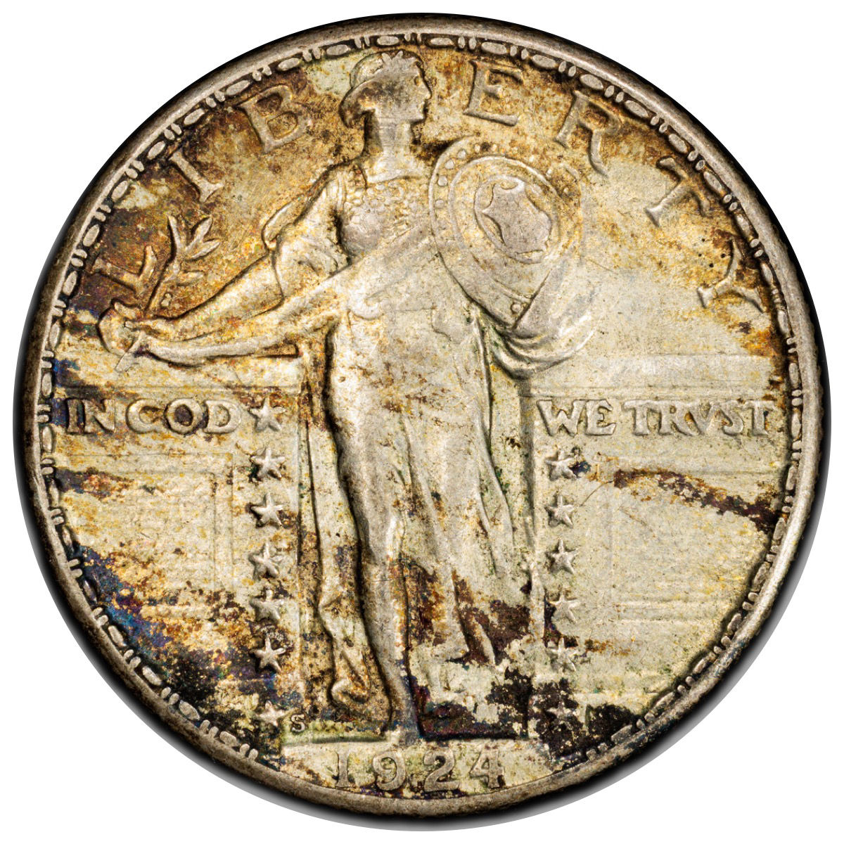 1924-S アメリカ スタンディング・リバティ 25セント銀貨 PCGS AU58 GoldSilverjapan