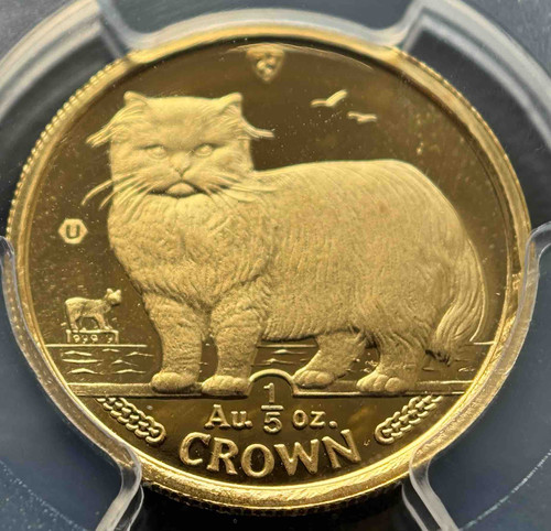 1989年 マン島発行 1/5クラウン金貨 ペルシャ猫 PCGS鑑定済 PR69DCAM