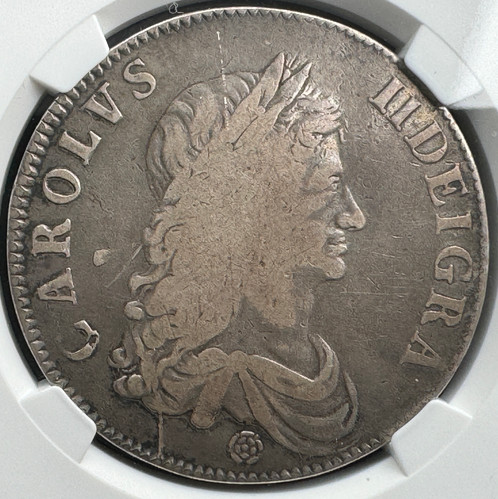 イギリスクラウン銀貨 チャールズ2世ローズマーク 1662年 NGC VG10