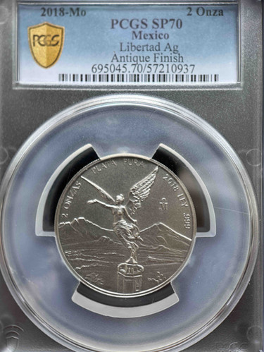 2018メキシコ リベルタード 2オンス アンティーク仕上げ銀貨 PCGS SP70