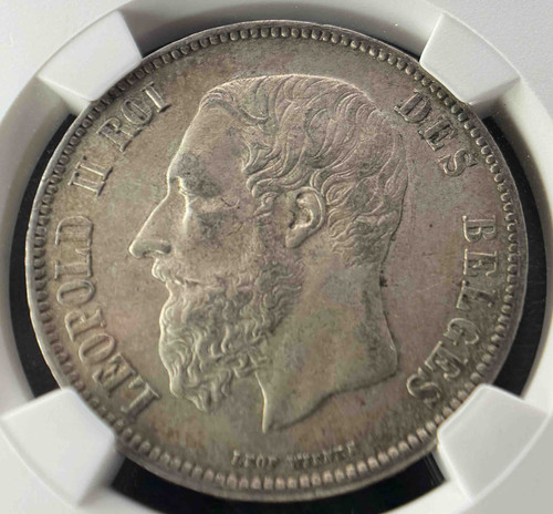 ○ベルギー 1880 NGC MS65BN レオポルド1世/2世 独立50周年記念 5