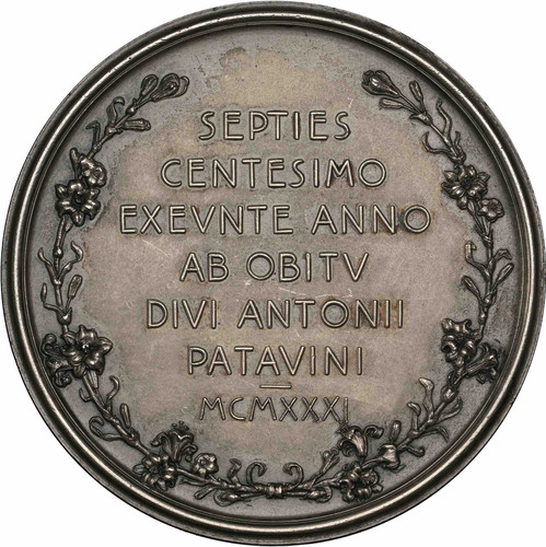 1931年 バチカン 聖アントニオ・オブ・パドヴァ 記念メダル（52mm・銀