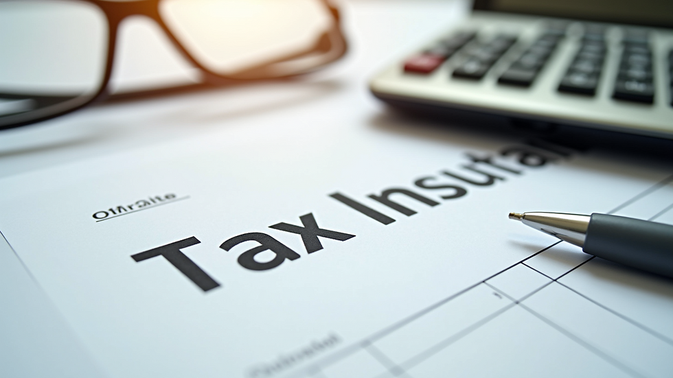 High angle view of tax documents and a calculator on a desk