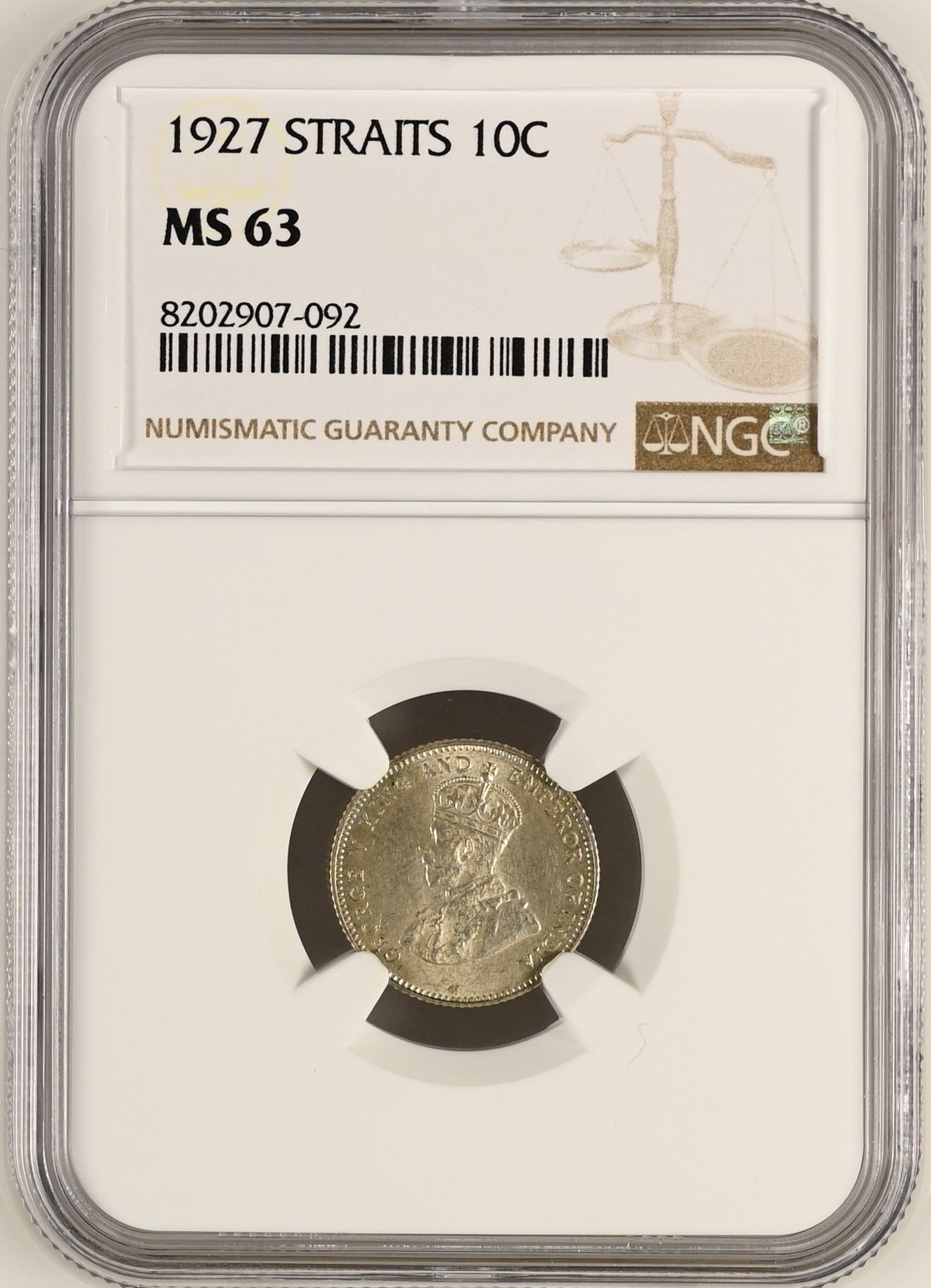 海峡植民地 10セント銀貨 1927年 NGC MS63 Goldsilverjapan