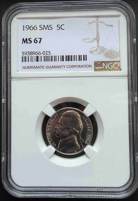 1967 SMS Jefferson Nickel MS67 NGC認定コイン｜アメリカ特殊ミント