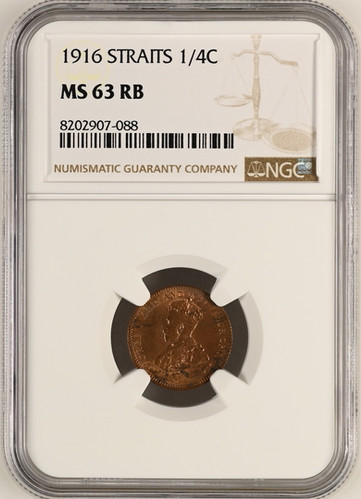 海峡植民地 1/4セント青銅貨 1916年 NGC MS62 RB Goldsilverjapan