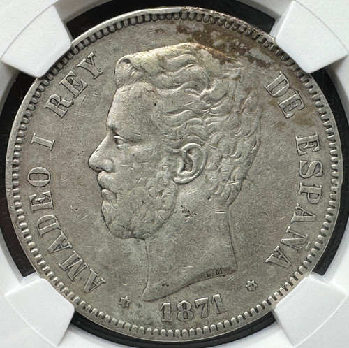 スペイン王国 アマデオ1世5ペセタ銀貨（1871年）NGC XF40 スペイン王国 アマデオ1世5ペセタ銀貨（1871年）NGC XF40