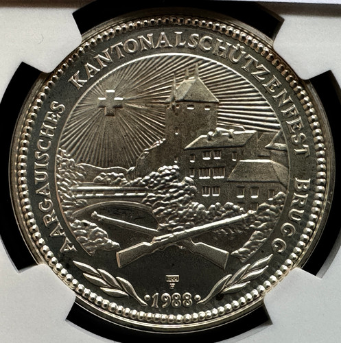 1988年 スイス射撃祭 50フラン 銀貨 NGC PF 66 ULTRA CAMEO