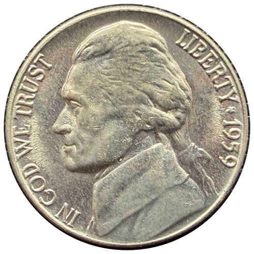 1959年 アメリカ合衆国 ジェファーソン・ニッケル 5セント貨 フィラ