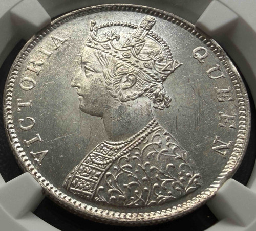 1862年（M）英領インド ヴィクトリア女王 1ルピー銀貨 マドラス造幣局