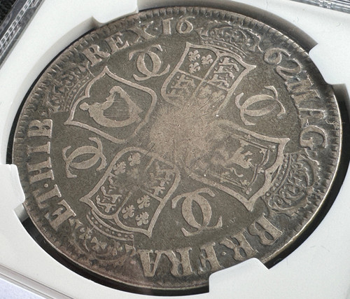 イギリスクラウン銀貨 チャールズ2世ローズマーク 1662年 NGC VG10