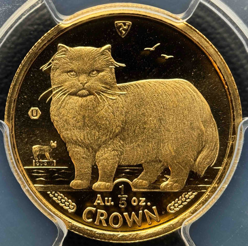 1989年 マン島発行 1/5クラウン金貨 ペルシャ猫 PCGS鑑定済 PR69DCAM