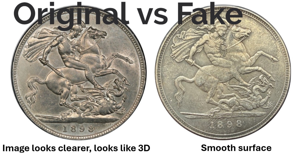ヴィクトリア “オールドヘッド” クラウン銀貨（1893–1900）の偽物の