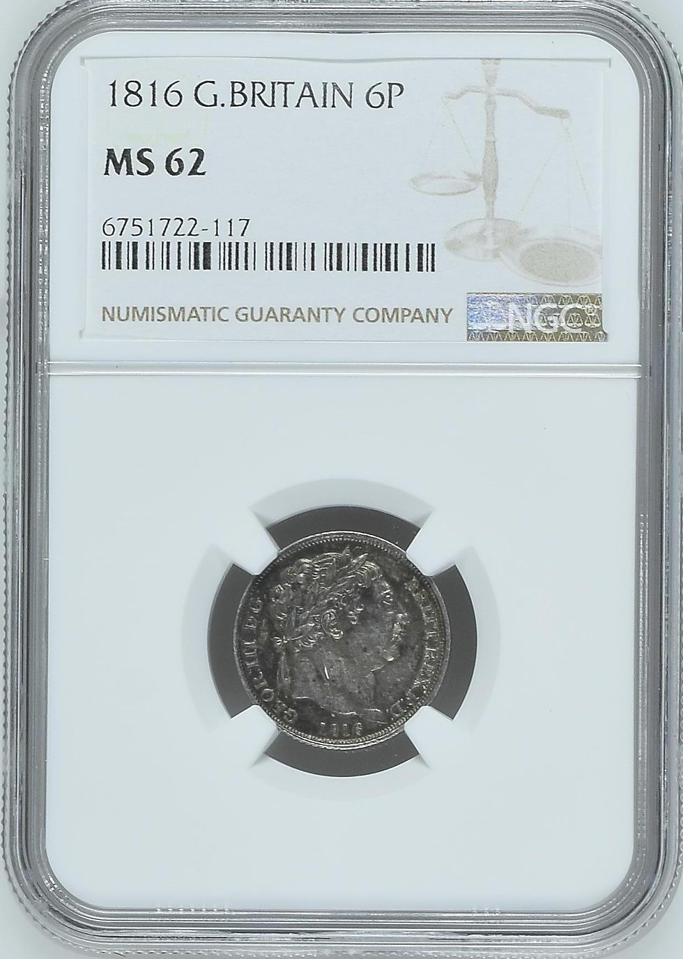 Miniatura: 1816年 イギリス 6ペンス銀貨 ジョージ3世 NGC MS 62 Goldsilverjapan 