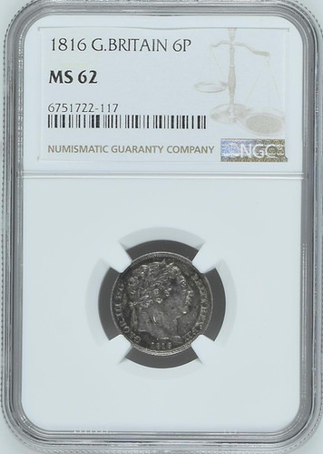 1816年 イギリス 6ペンス銀貨 ジョージ3世 NGC MS 62 Goldsilverjapan