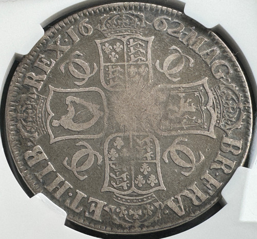 イギリスクラウン銀貨 チャールズ2世ローズマーク 1662年 NGC