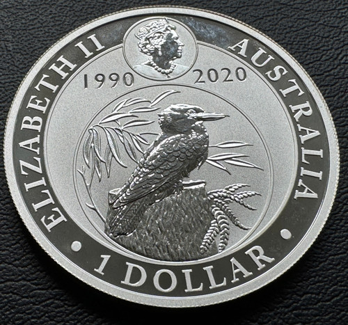 オーストラリア 1990年 5ドル 銀貨 クッカバラ 5 dollars 1990 - Australian Kookaburra on stump, Australia
