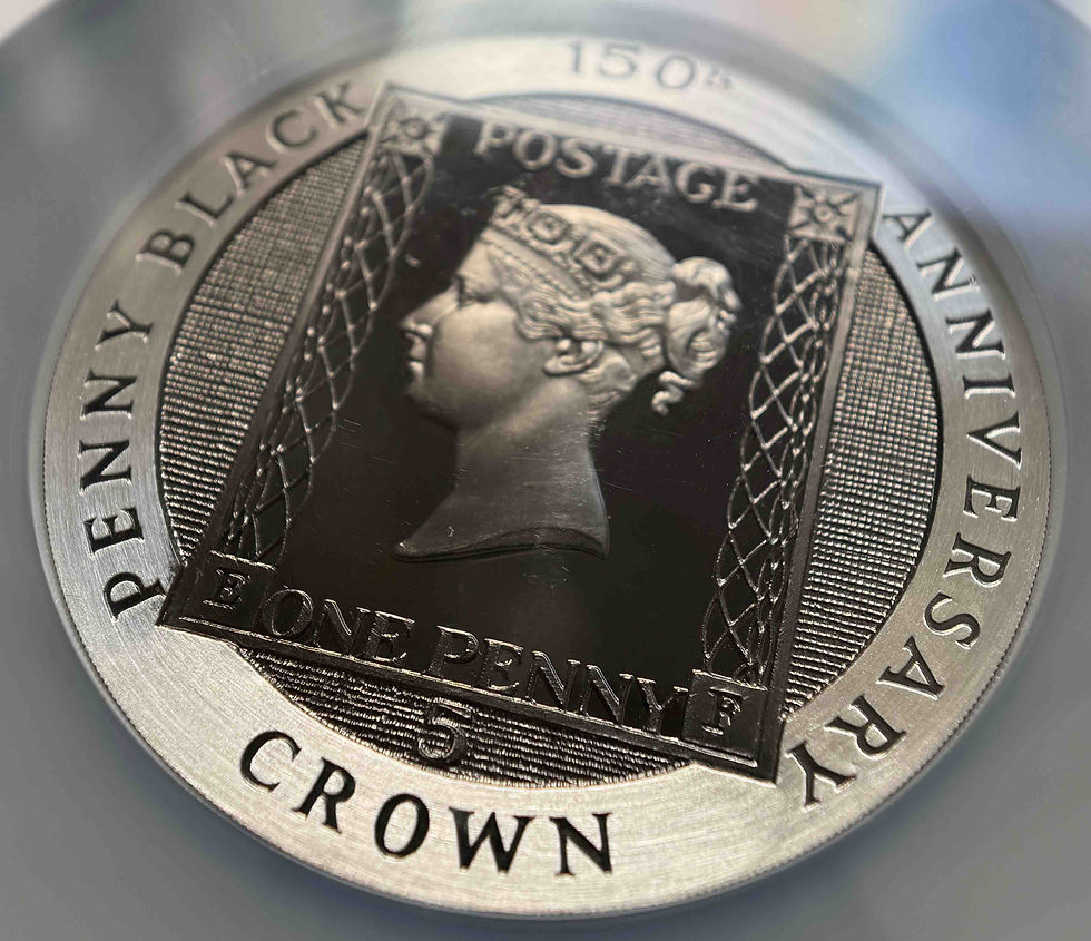 サムネイル： 1990年 アイランド・オブ・マン発行 エリザベス2世 ペニー・ブラック 150周年記念 5クラウン銀貨 プルーフ仕様（シルバー99.9％ / 155.5g /