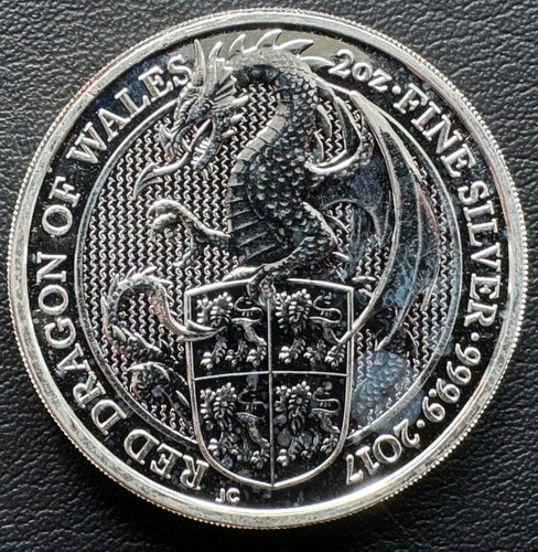 2017 イギリス 2 オンス 銀貨 クィーンズビースト (ドラゴン)aw