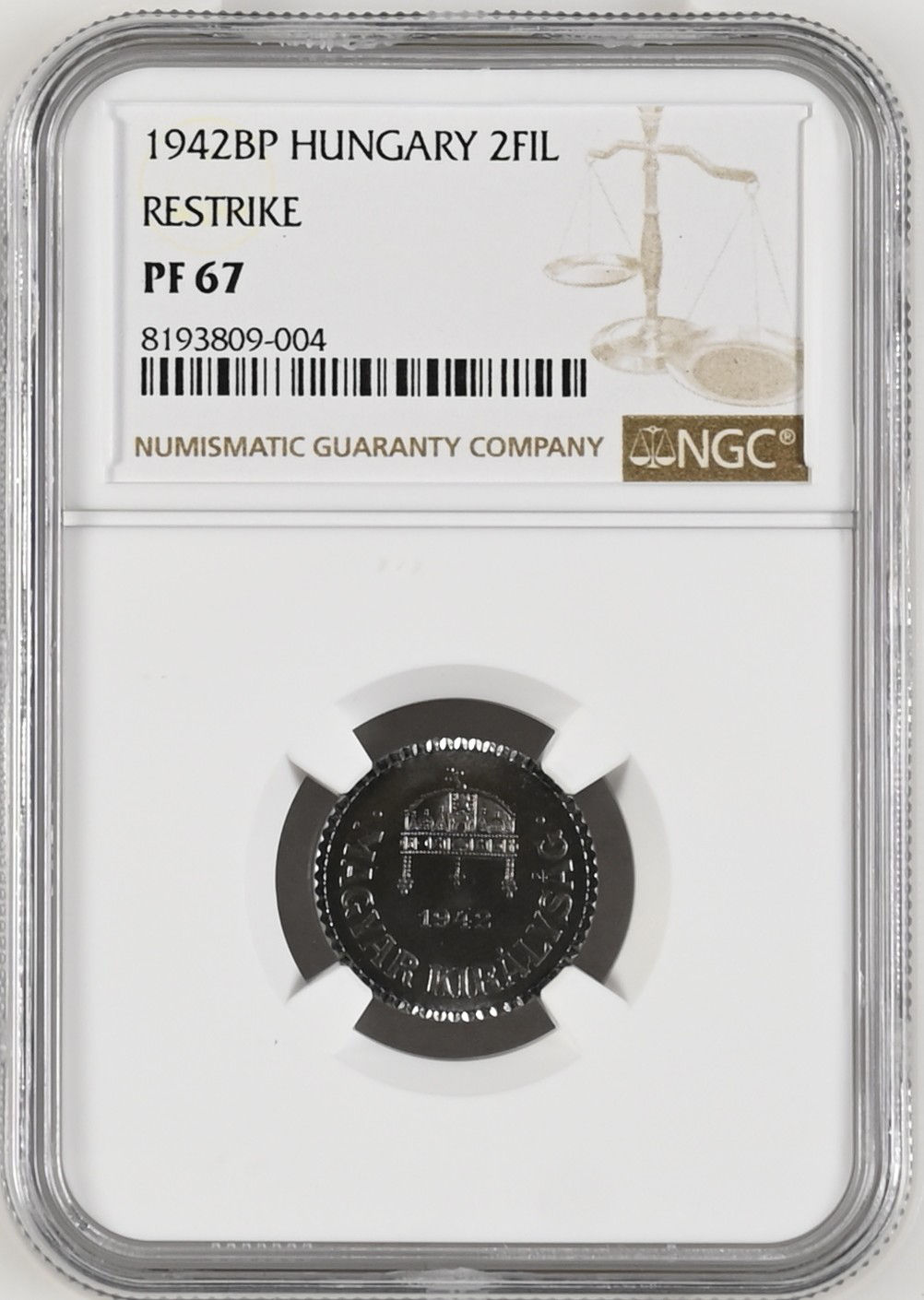 Hungría 2 Fillér Restrike Coin 1942BP Hungría 2 Fillér Restrike NGC PF67 Goldsilverjapan