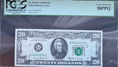 1969-B アメリカ 20ドル紙幣 フェデラルリザーブノート PCGS 58PPQ