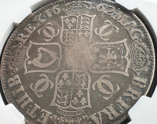 イギリスクラウン銀貨 チャールズ2世ローズマーク 1662年 NGC VG10