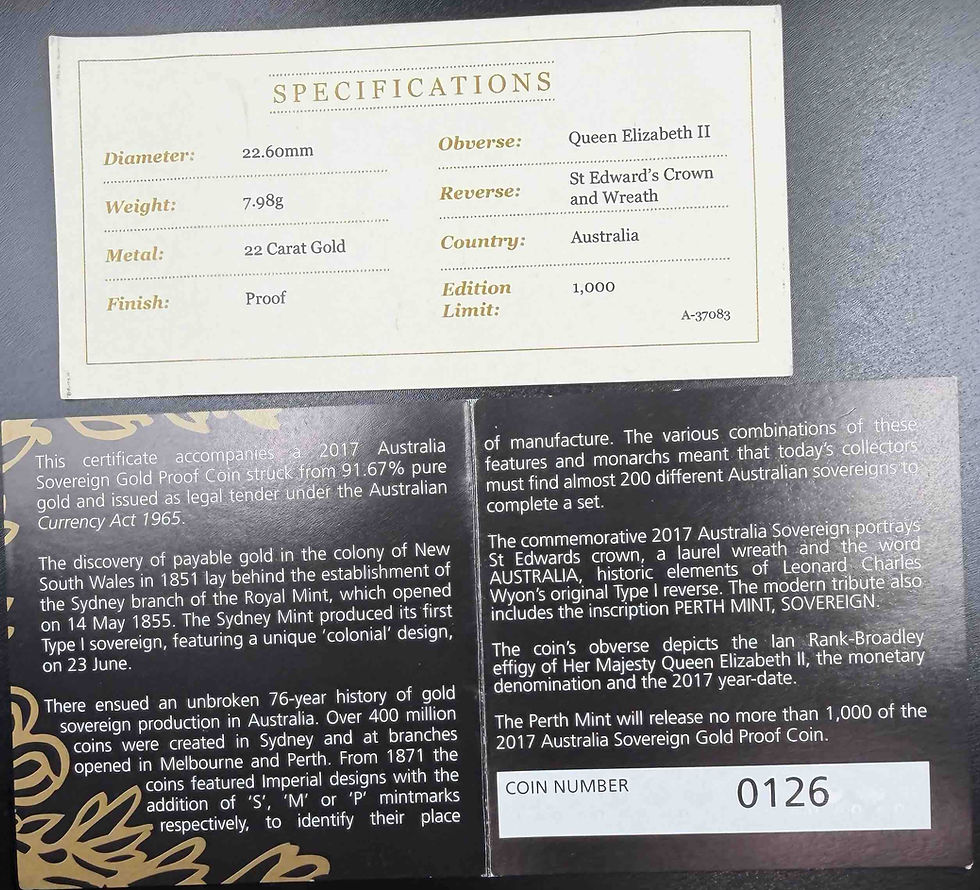 Miniaturbild: Australische Sovereign-Goldmünze (Proof, 2017) – 25 $ | Herausgegeben von der Perth Mint, limitierte Auflage von 1.000 Stück | GoldSilberJapan