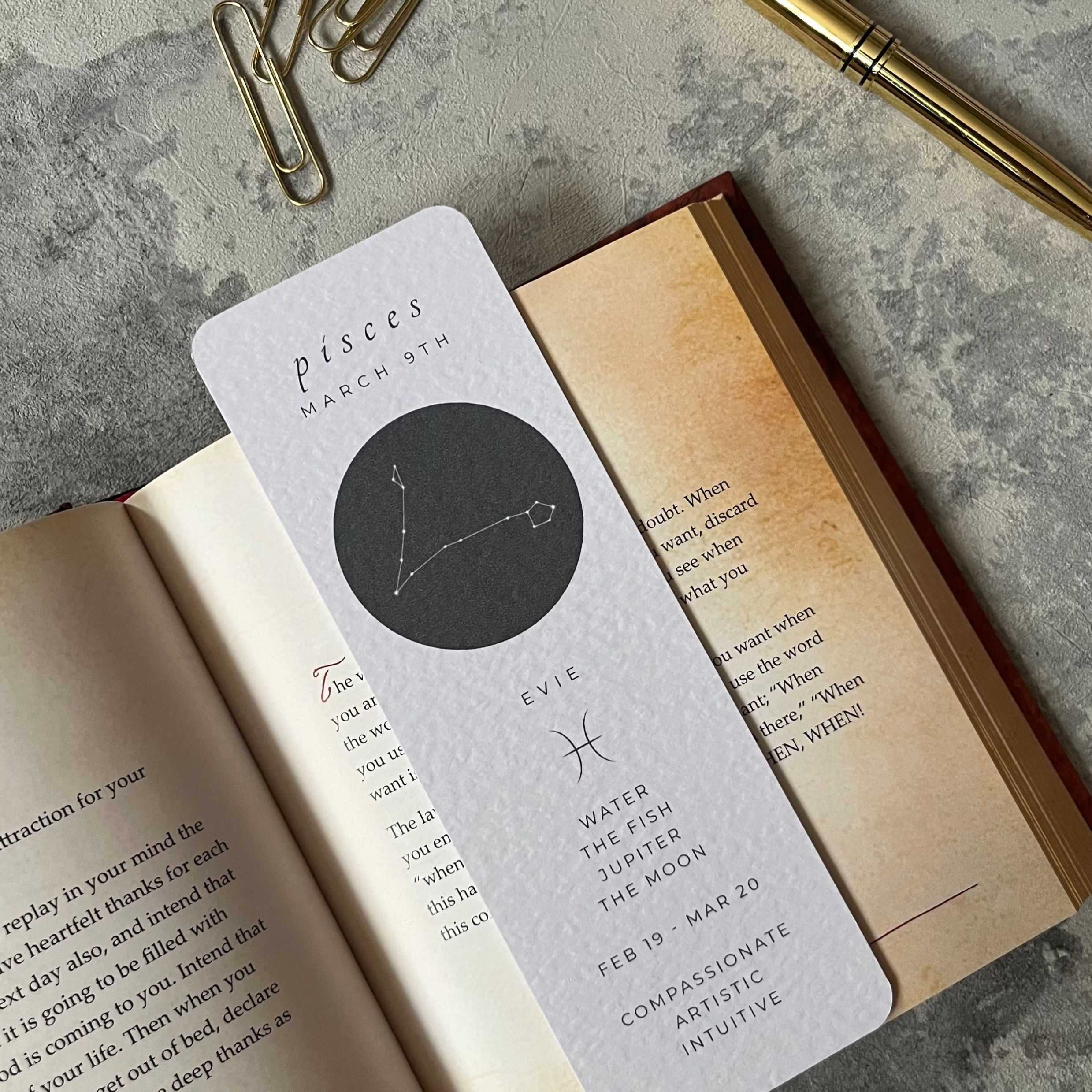 Personalised zodiac bookmark, in star sign Pisces