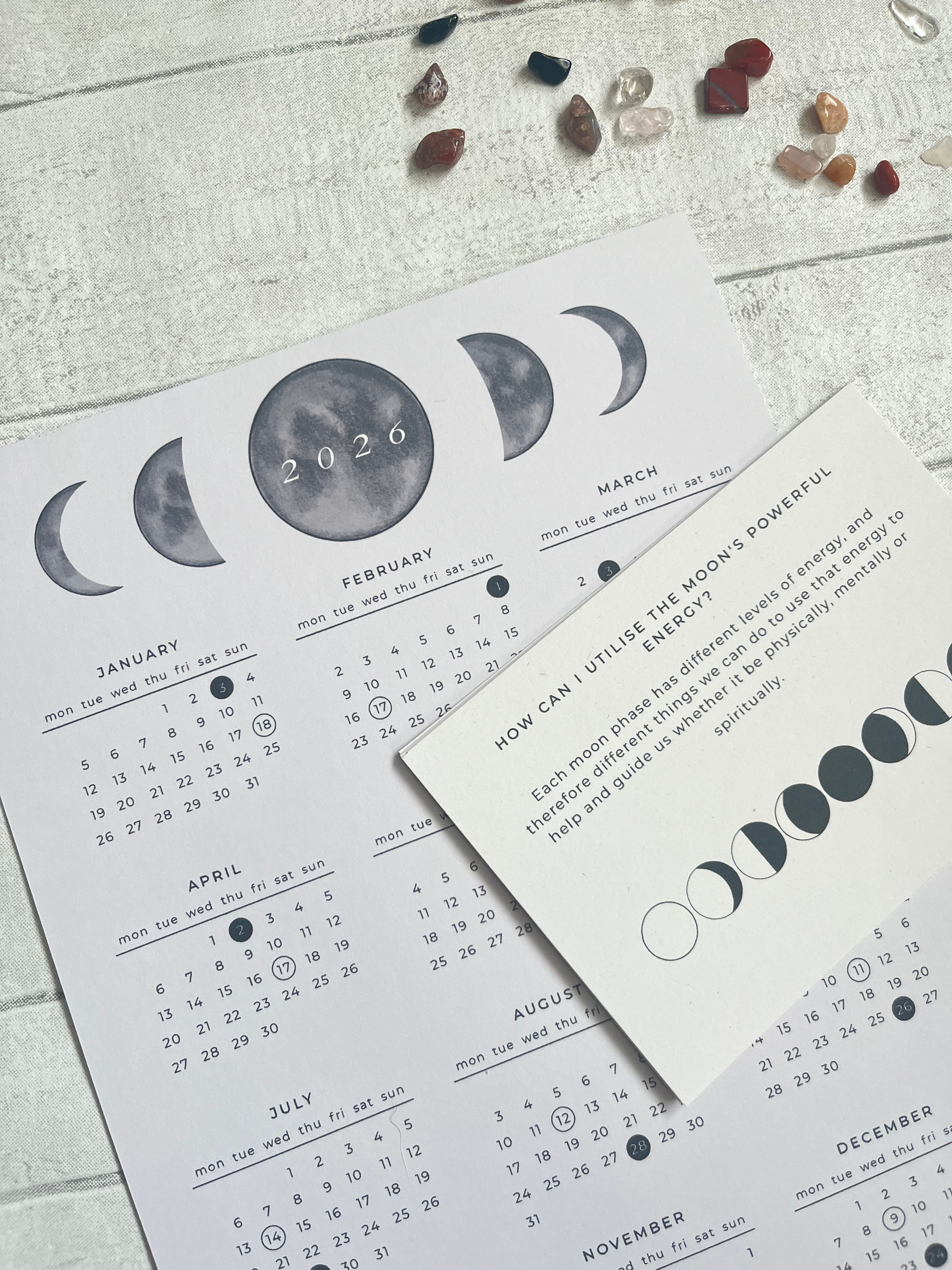 2026 Moon Phase Wall Calendar (A4)