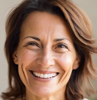 AI generated image of Jenny, a happy middle-aged woman.