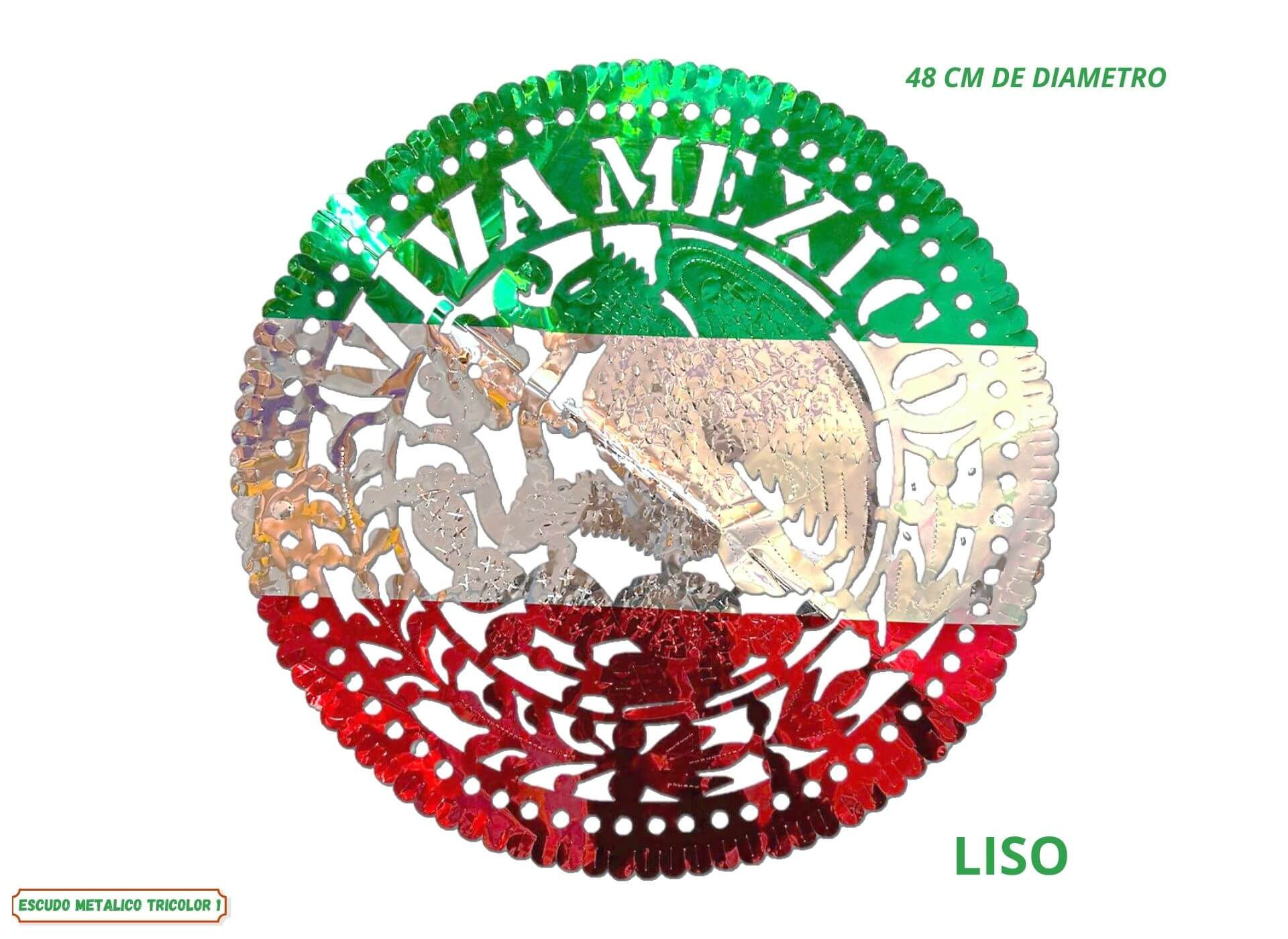 Papel picado escudo metalico tricolor liso | Paquete con 10 piezas