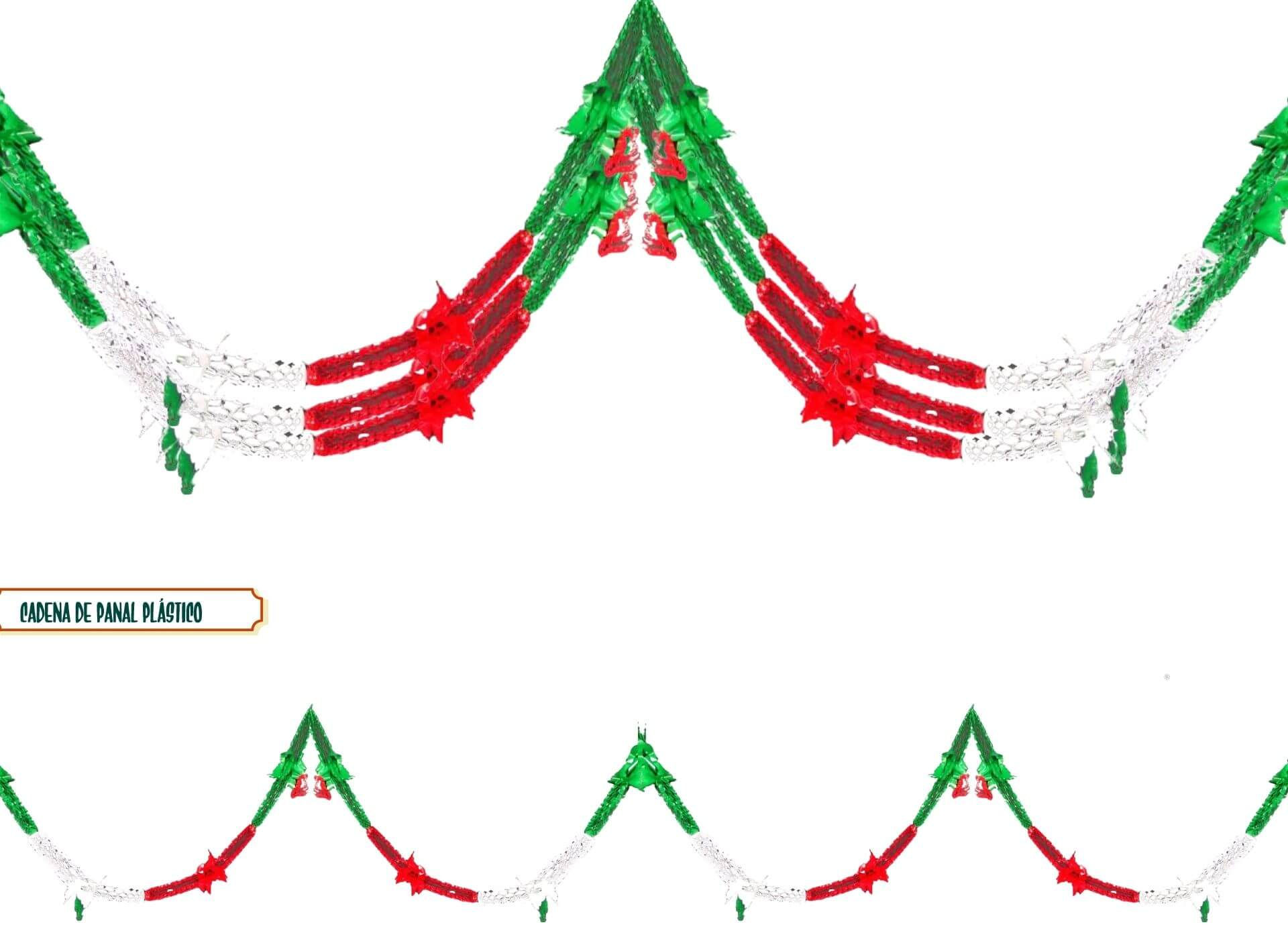 Papel picado cadena en plastico de panal tricolor | Paquete con 10 Piezas