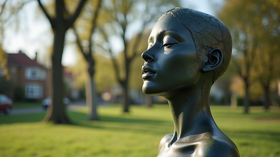Close-up view of a unique sculpture in a neighborhood park