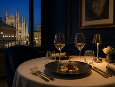 Elegant fine dining restaurant with a view of Milan Duomo