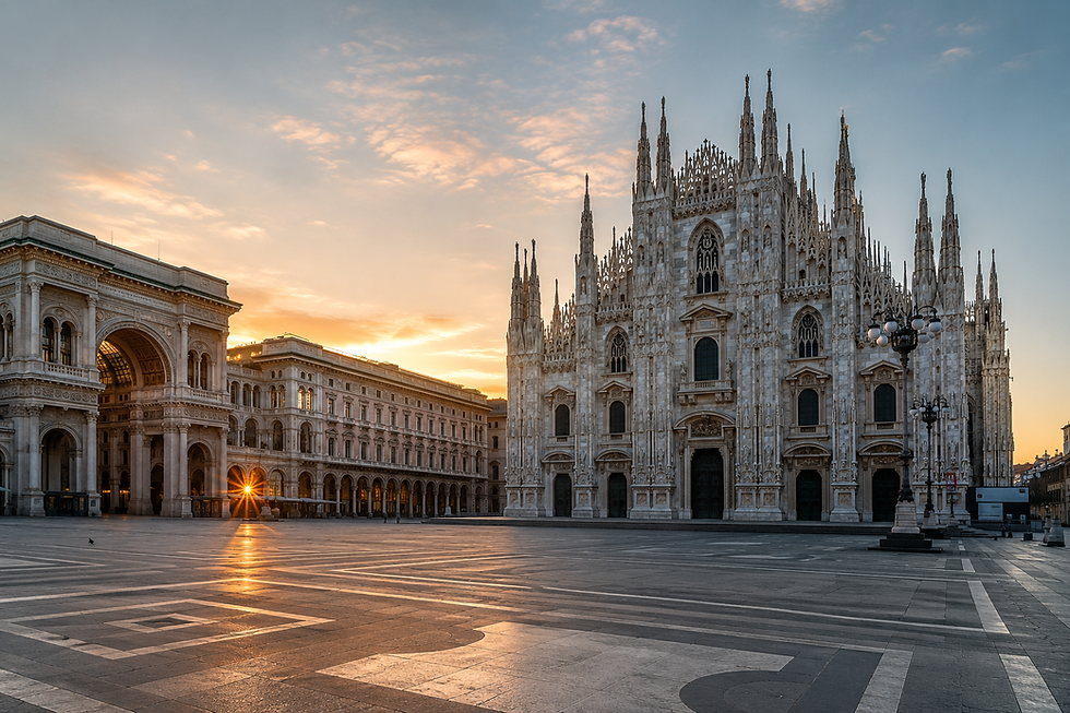 Milan Duomo and Galleria Vittorio Emanuele II at sunset in Piazza del Duomo