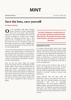 Mint, May 2026: "Save the bees, save yourself" — feature on Golden Hive Foundation's
beekeeping advocacy