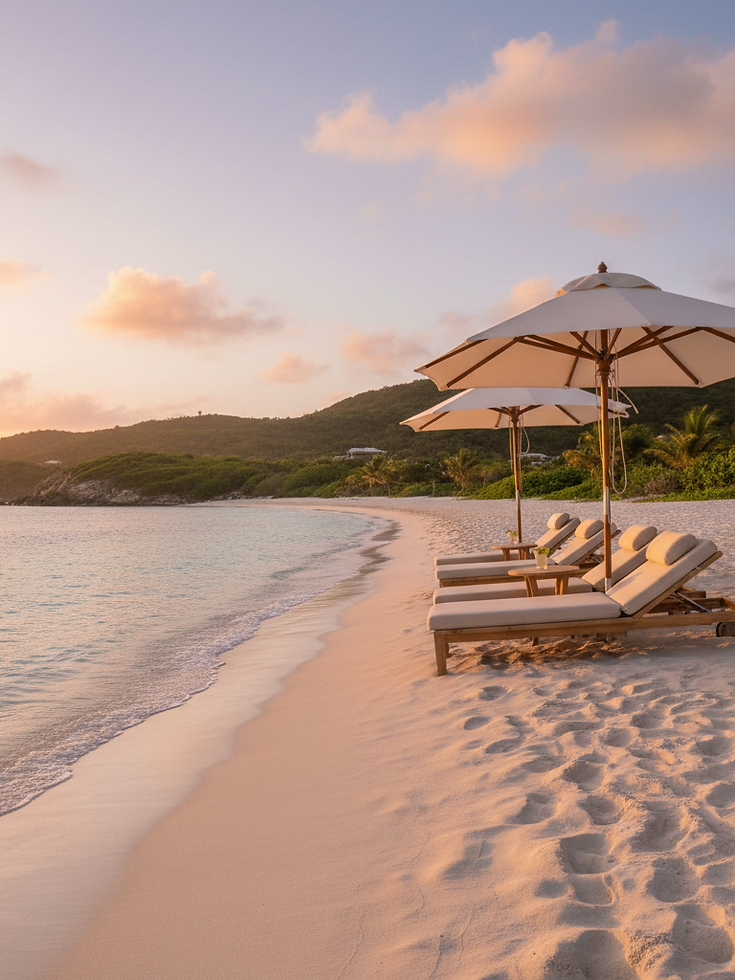 Turquoise Caribbean beach with white sand and palm trees