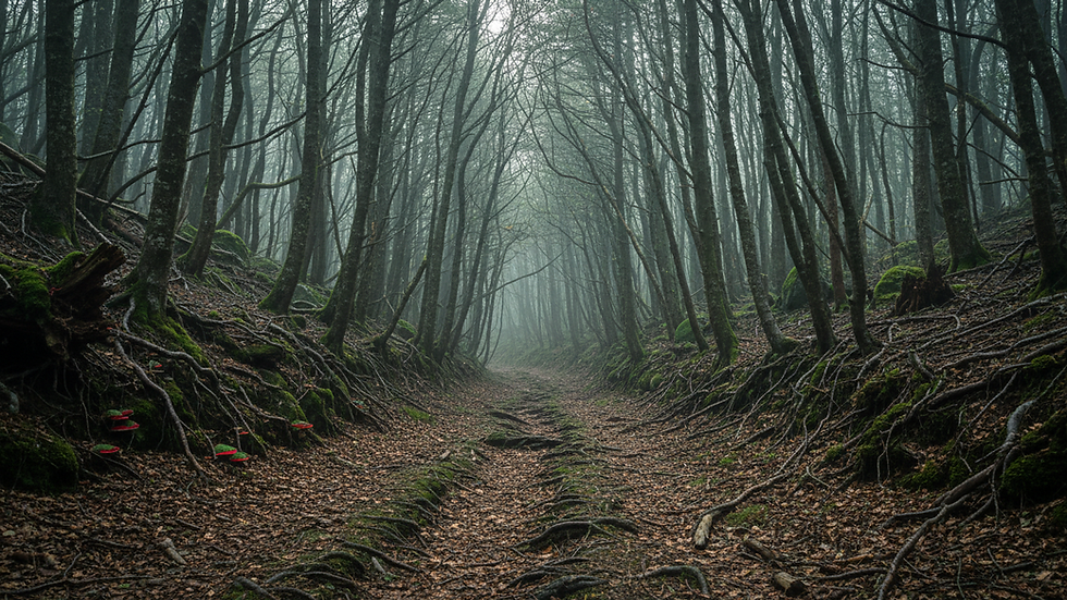 Eye-level view of a dense forest path symbolizing natural fight or flight triggers