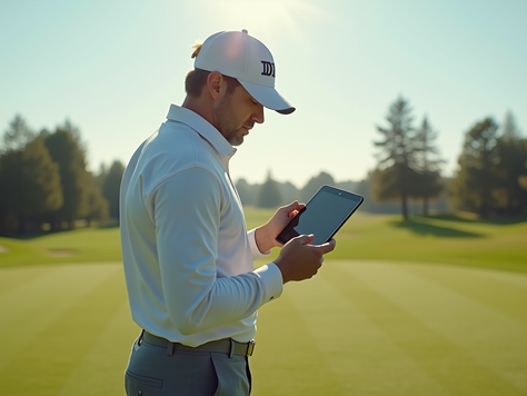 Close-up view of golf coaching business dashboard on Tablet
