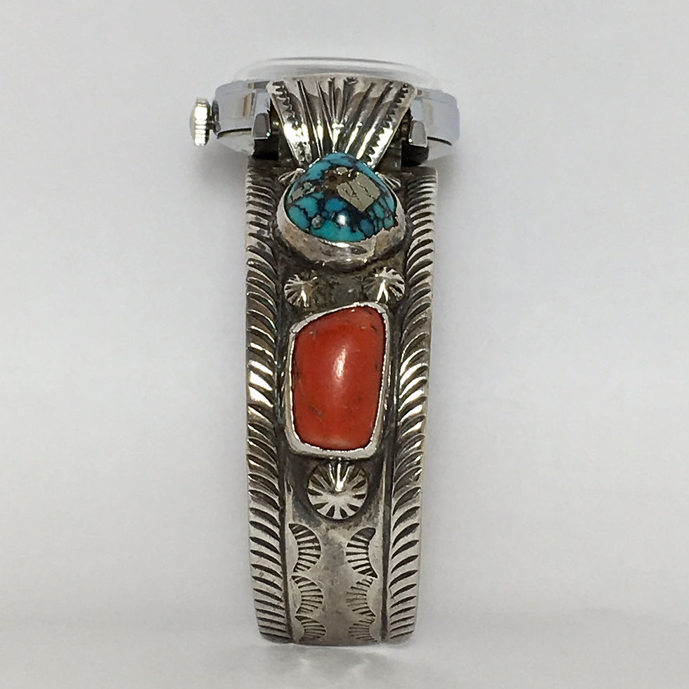 Thumbnail: Navajo Sterling Coral Morenci Vintage Watch Band Bracelet