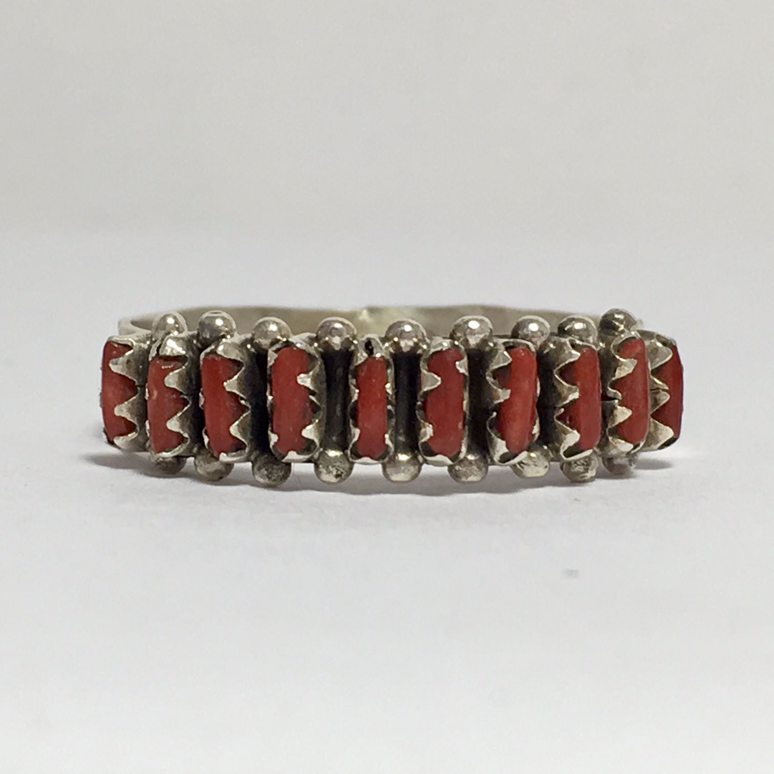 Zuni Needlepoint Coral Ring Sz 9 1/4