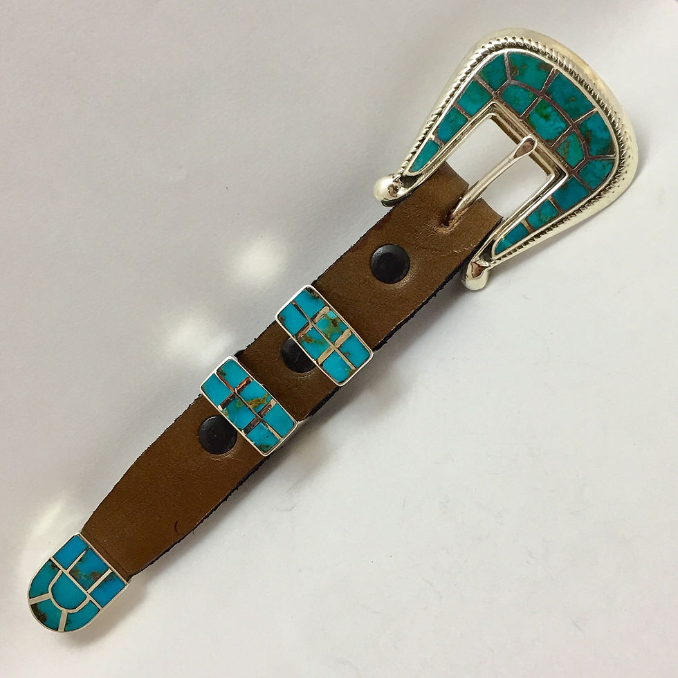 Thumbnail: Zuni Sterling Silver Turquoise Vintage Ranger Buckle Set