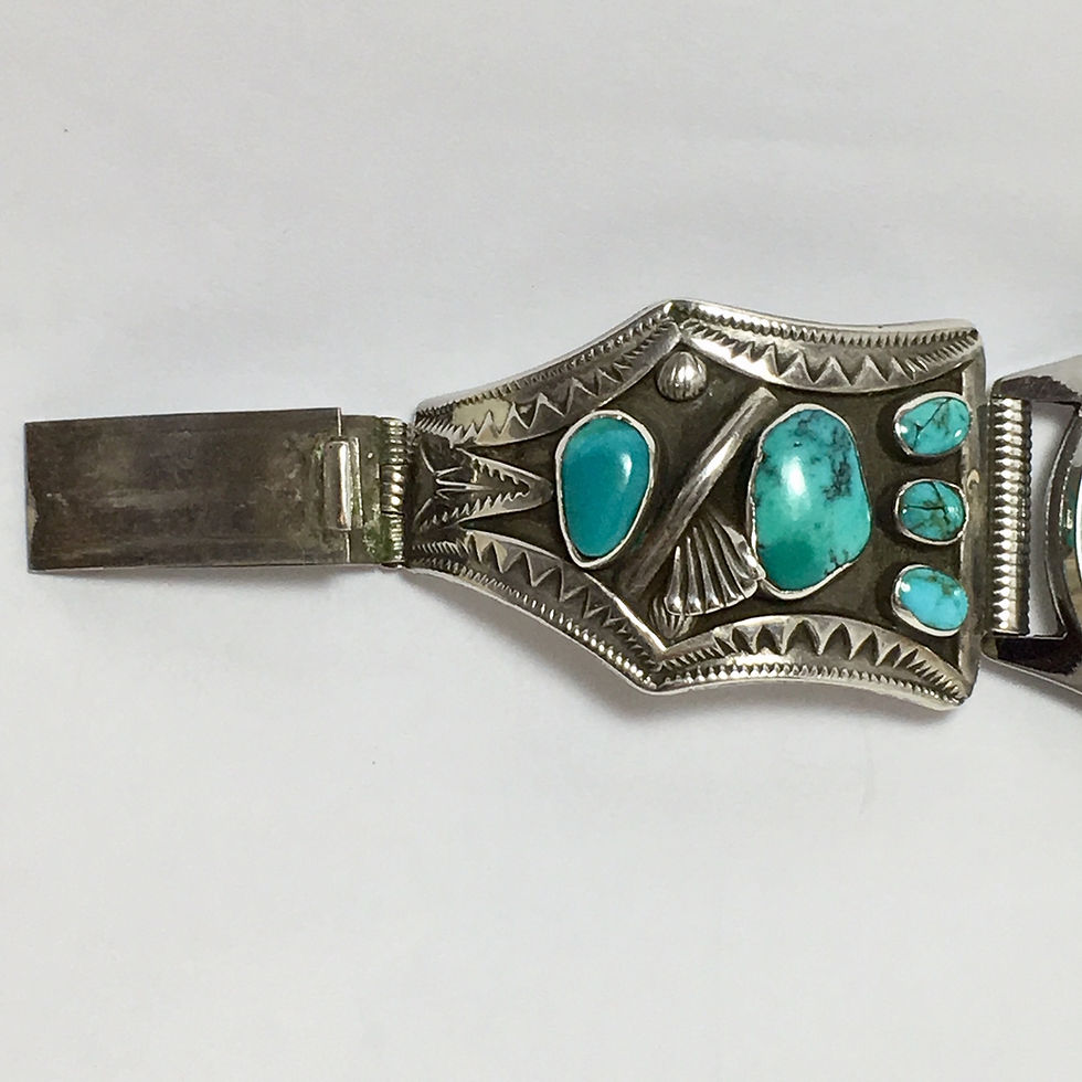 Thumbnail: Navajo Sterling Turquoise Vintage Watch Band Link Bracelet