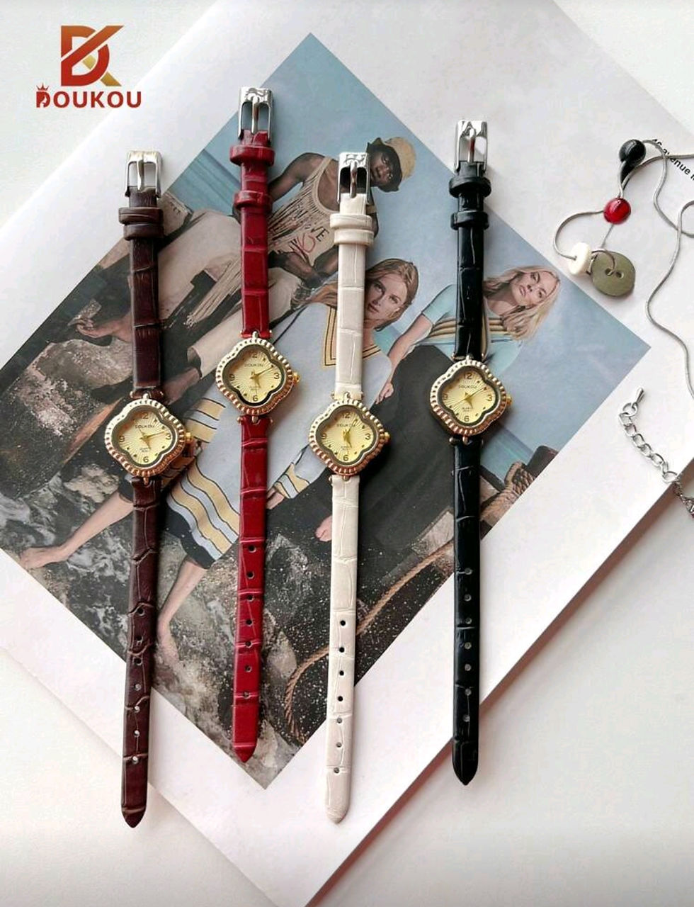 Thumbnail: Dial Croc Textured Strap Quartz Watch ⌚🤎