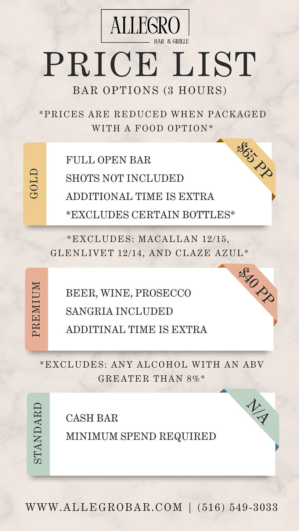 Bar Price List