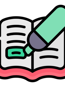 Cartoon Illustration of an open book with a line being highlighted. 