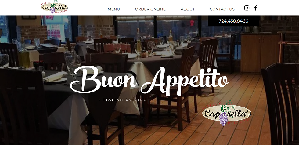 Brand guidelines implemented on local restaurant's website using brand colors and corresponding imag