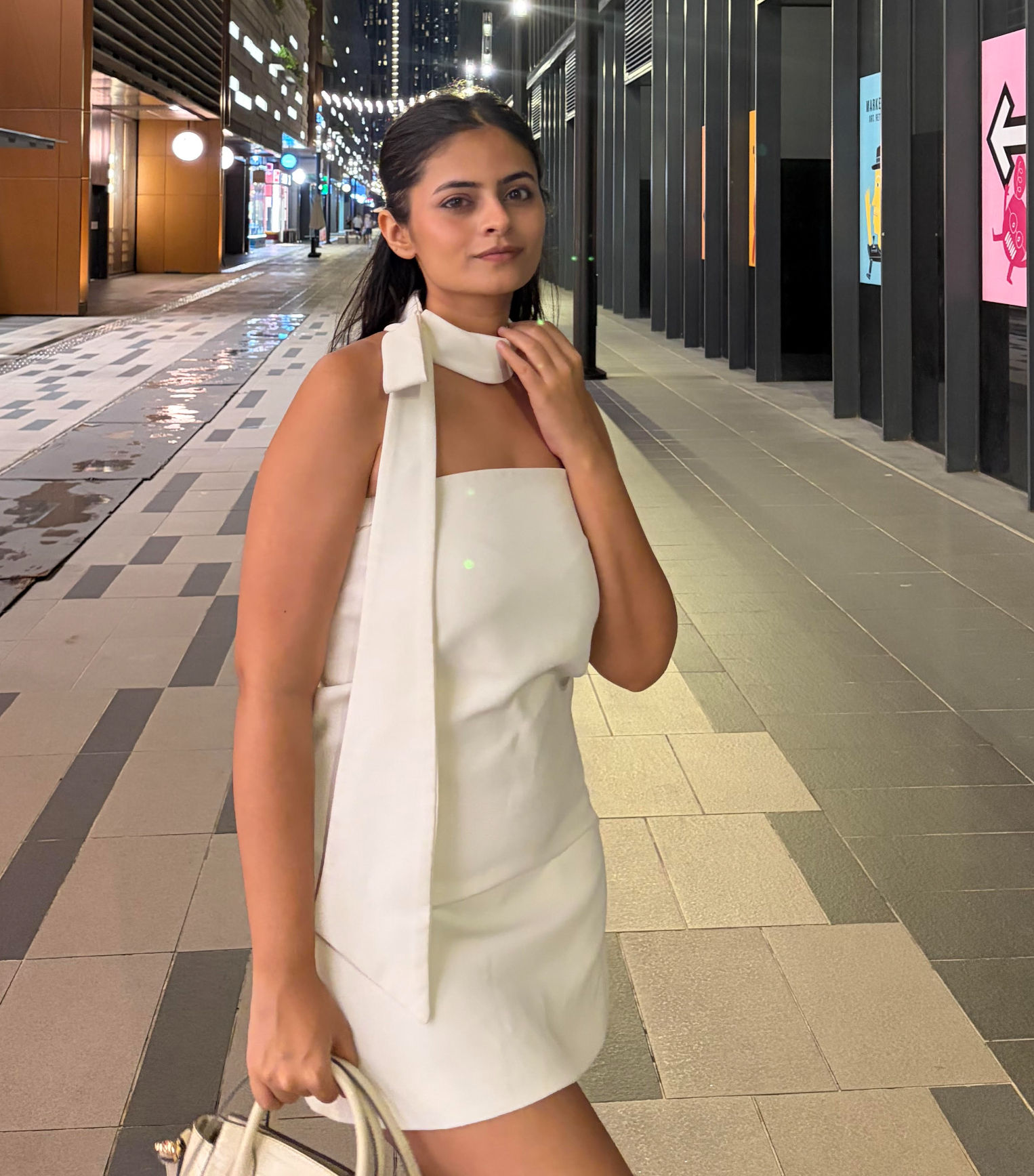 White Tube Dress with Neck Tie