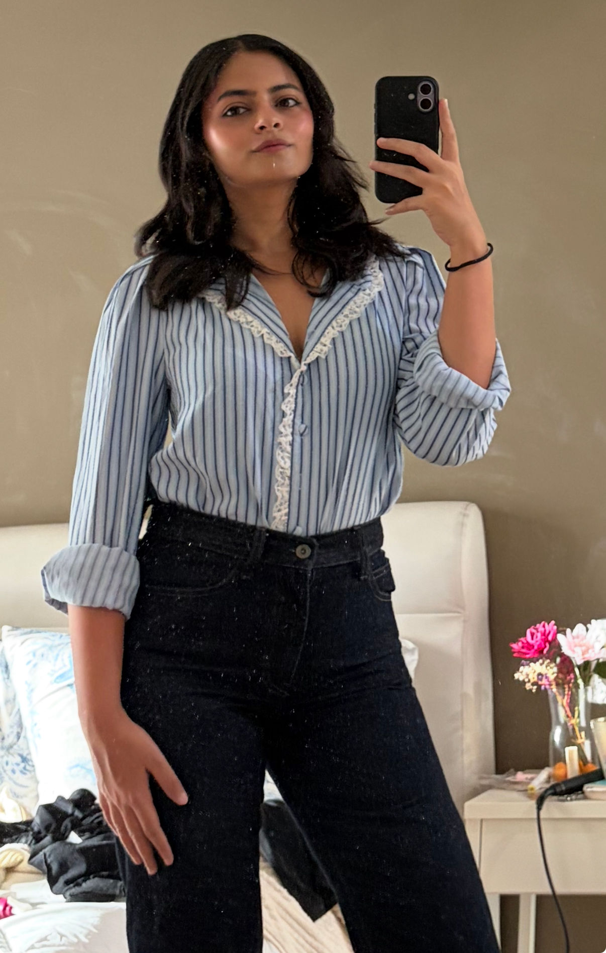 Blue Stripped Shirt w/ Lace