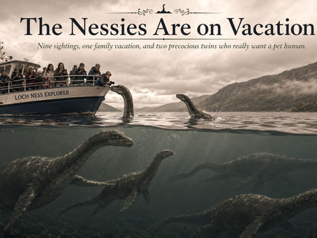 A family of Nessies swimming near a tourist boat